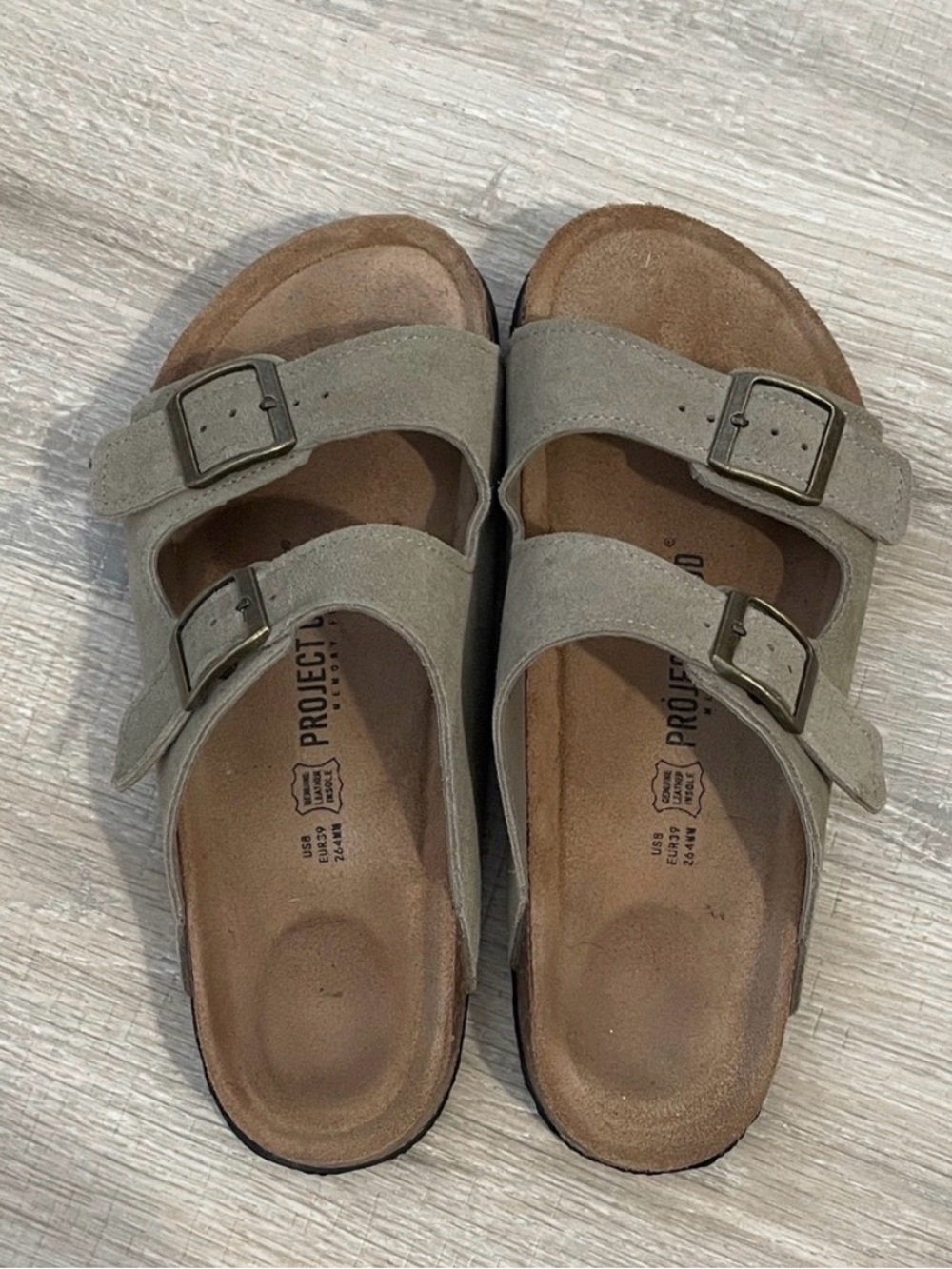 Project cloud Suede Double Strap Slides in Light Taupe